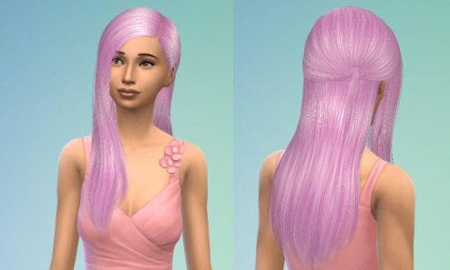 模擬人生4(The Sims 4)紫色長(zhǎng)發(fā)后小辮mod 綠色版 0