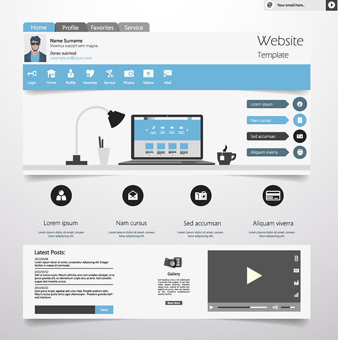 時(shí)尚簡(jiǎn)潔商務(wù)網(wǎng)頁(yè)模板矢量素材  0