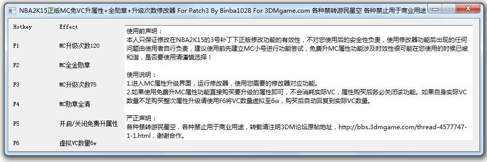 NBA2K15正版免VC中文多功能修改器 3dm版 0