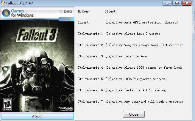 輻射3七項修改器 v1.7 綠色版 0