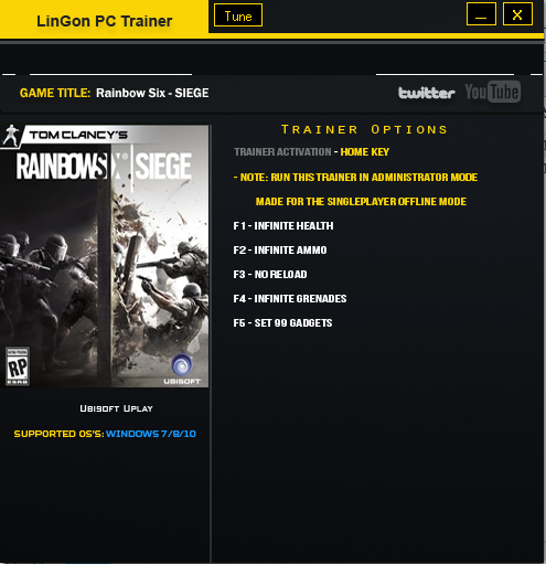 彩虹六號(hào)圍攻五項(xiàng)修改器 v1.0 Lingon版 0