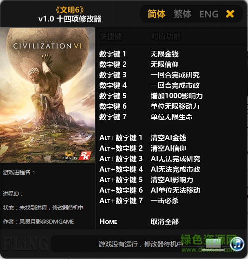 文明6十四項(xiàng)修改器 v1.0 風(fēng)影靈月版 0