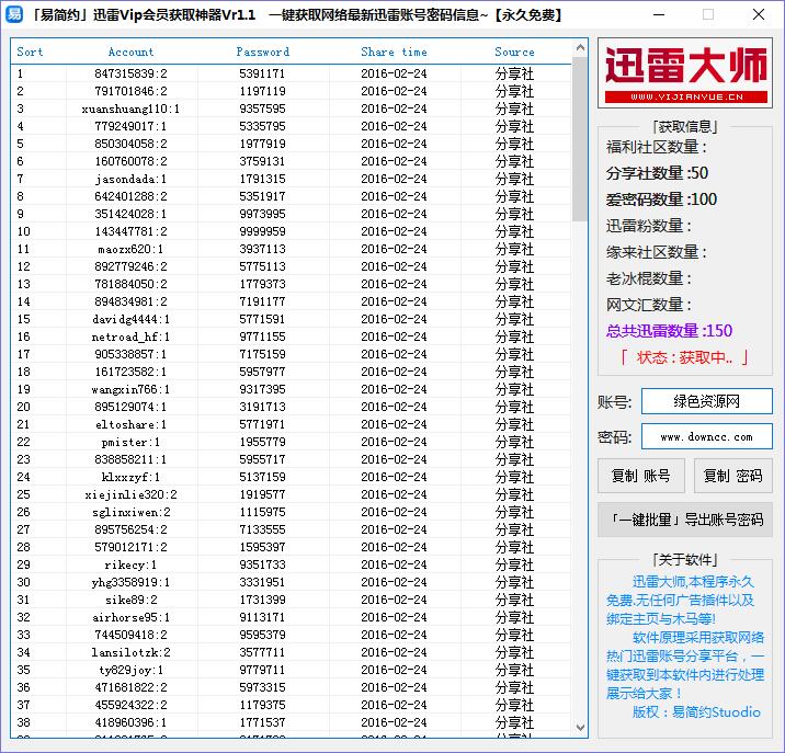 易簡約迅雷VIP會員獲取神器 v1.1 綠色版 0