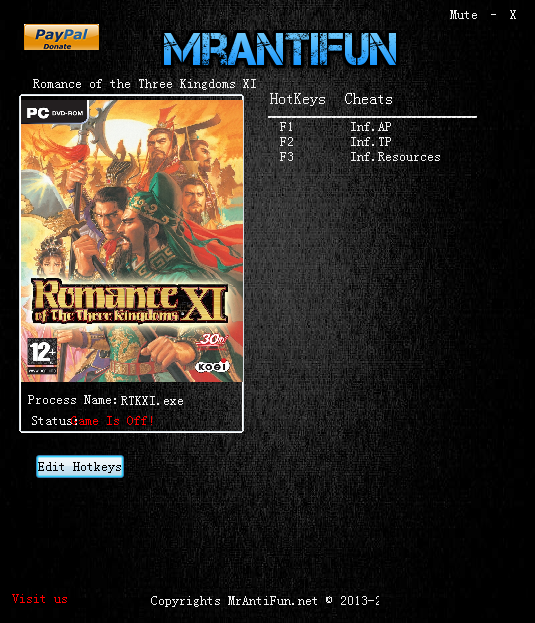 三國(guó)志11三項(xiàng)修改器 v1.0 MrAntiFun版 0