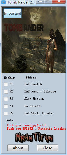 古墓麗影9年度版六項(xiàng)修改器 MrAntiFun版 0