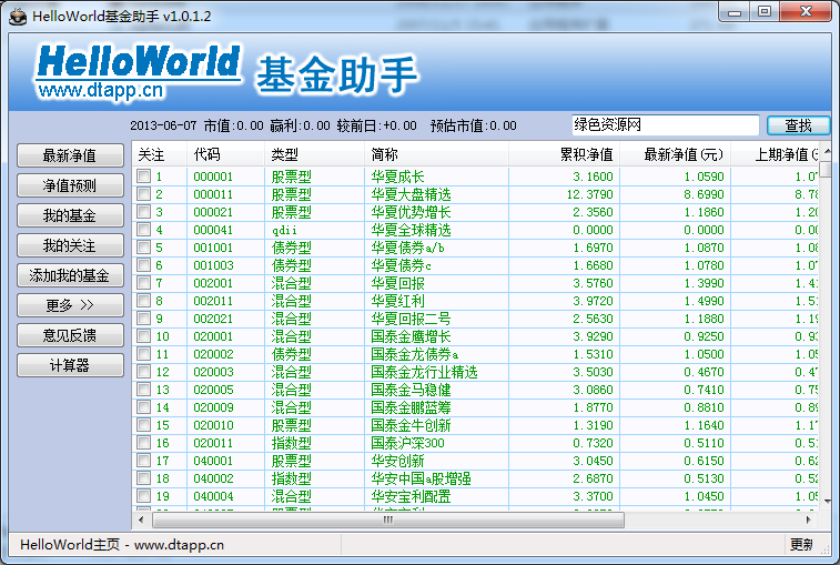 HelloWorld基金助手 v1.0.1.2 綠色免費版 0