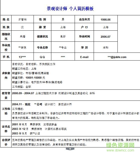 景觀設(shè)計(jì)師簡歷模板(word格式)  0