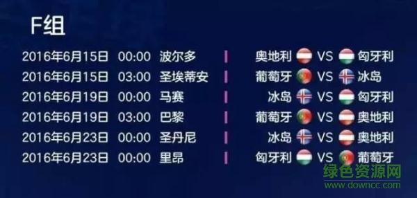2016歐洲杯賽程表