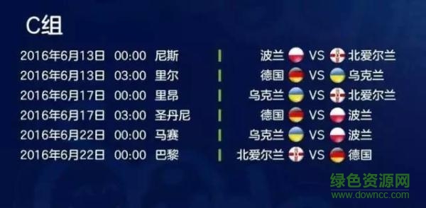 2016歐洲杯賽程表
