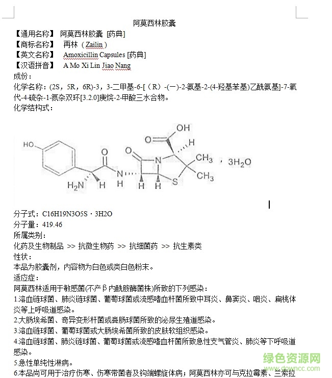 阿莫西林膠囊說明書  0