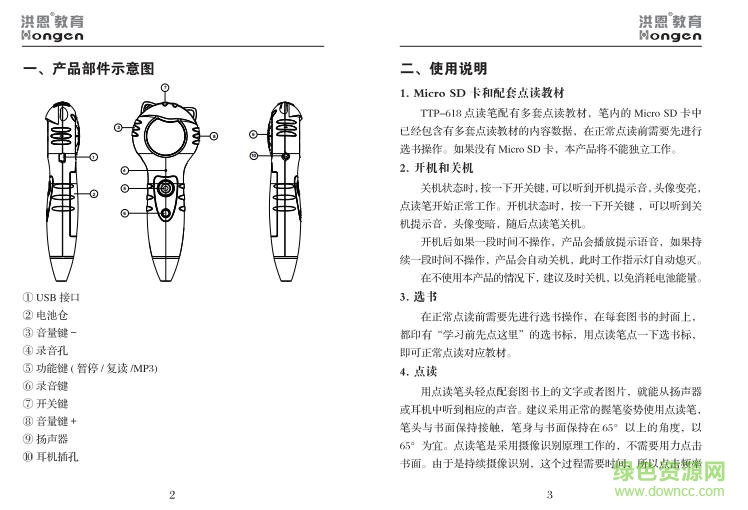 洪恩點(diǎn)讀筆TTP-618使用說明書 pdf高清電子版 0