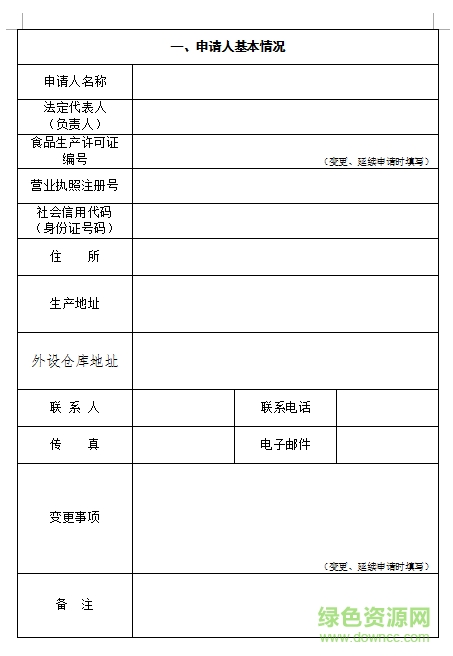 食品生產許可證申請表