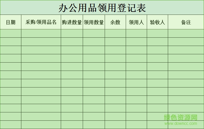 辦公用品領(lǐng)用登記表 入庫表  0