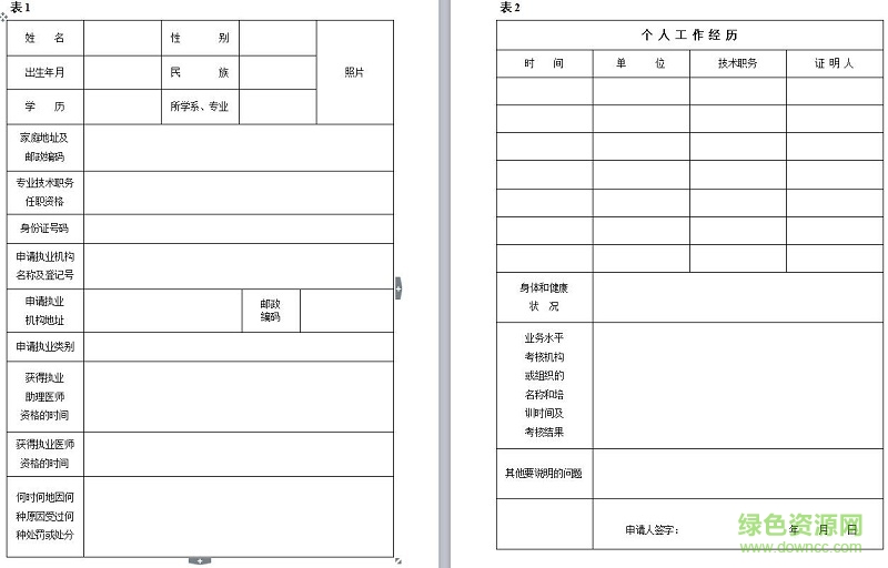 醫(yī)師注冊(cè)申請(qǐng)表2018