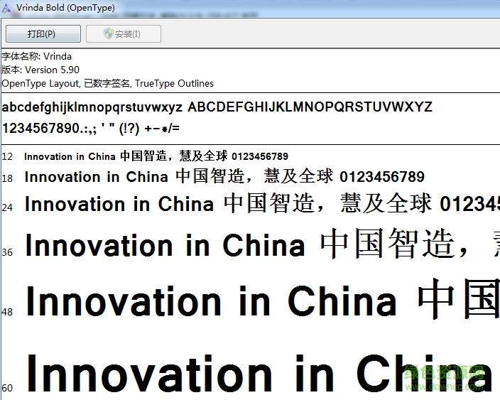 vrinda bold英文字體  0
