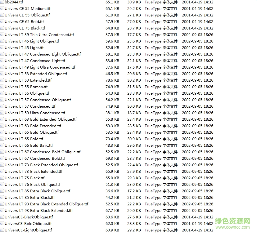 univers系列字體  0