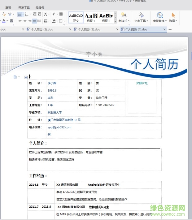 2017個(gè)人簡(jiǎn)歷模板word 完整版 3