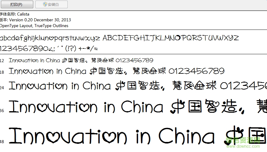 calista英文字體  0