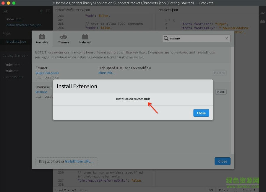 brackets emmet插件