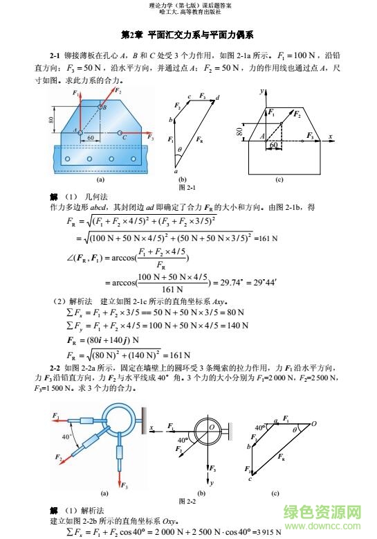 哈工大理论力学第七版课后答案完整版 哈工大理论力学第七版课后答案完整版