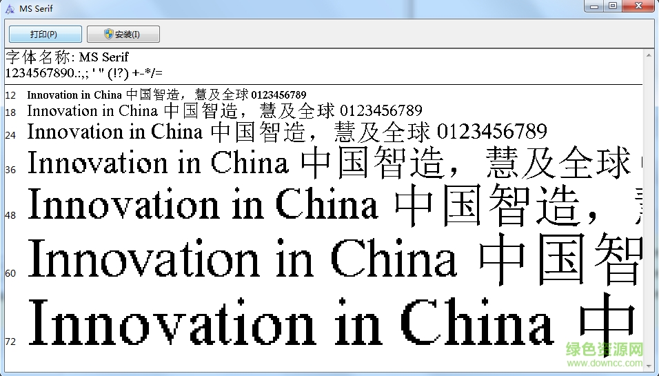 MS Serif英文字體  0