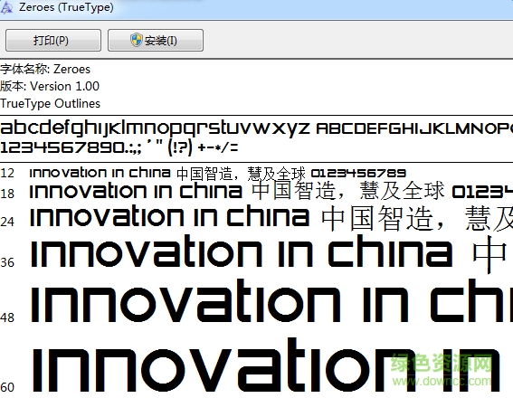 zeroes英文字體  0