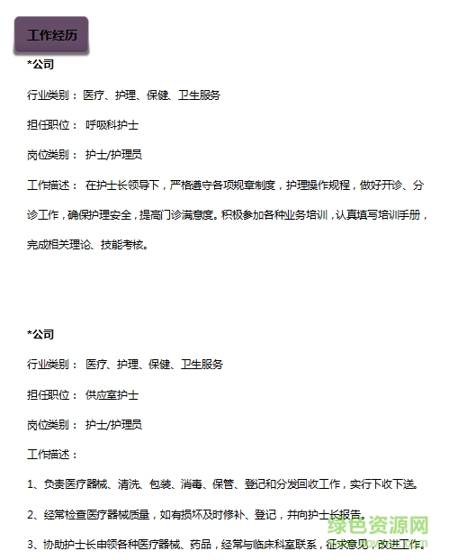 護士簡歷模板