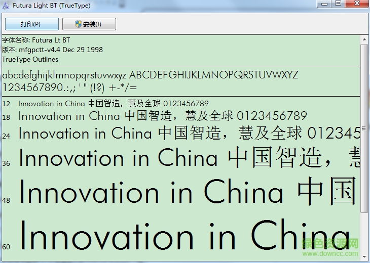 futura lt bt light ttf版 0