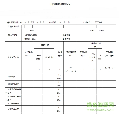 2018印花稅納稅申報表范本 最新正式版 0
