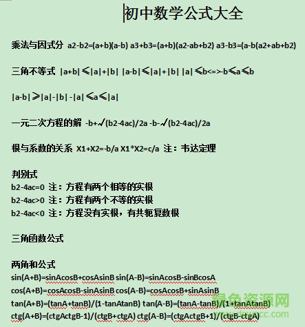 2017初中數(shù)學(xué)公式大全表格  0