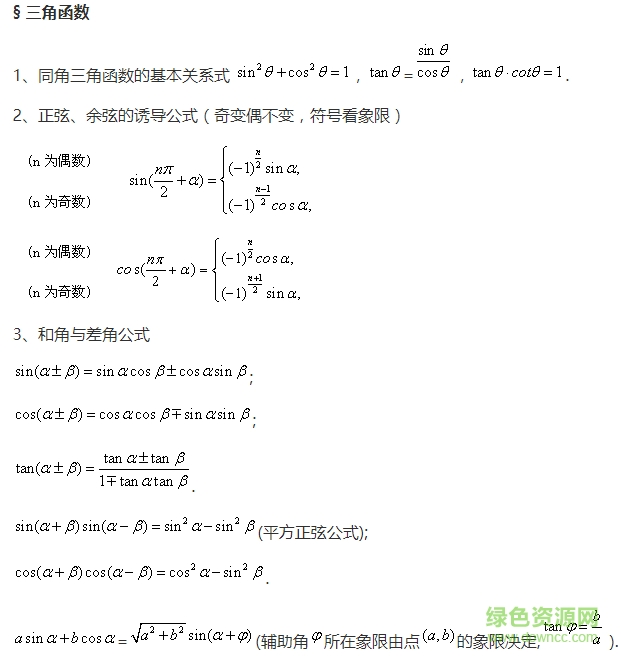 2017高中數(shù)學(xué)必背公式大全 for 文/理科_完美版 0