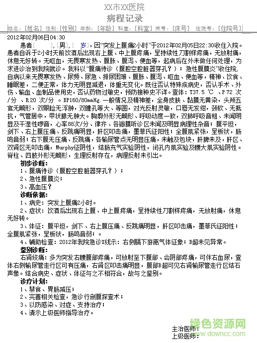 日常病程記錄模板