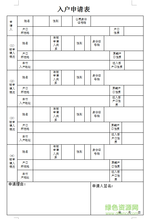 成都市入戶(hù)申請(qǐng)表 成都入戶(hù)申請(qǐng)表電腦版下載
