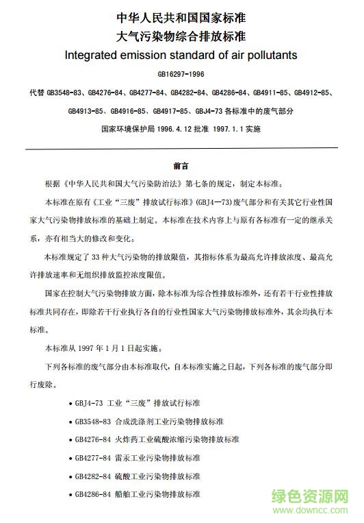 大氣污染物綜合排放標(biāo)準(zhǔn)2017