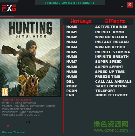 模擬狩獵2017十二項(xiàng)修改器 v1.0 通用版 0