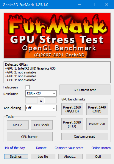 Furmark官方版(顯卡烤機軟件) v1.26.0.0 安裝版 0