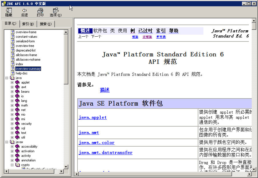 JDK API 1.60 中文版(Java 1.6 中文文檔) chm 中文版 0