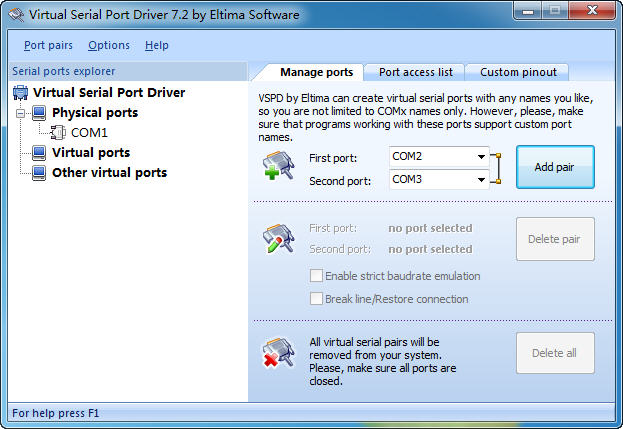 Virtual Serial Port Driver vspd7.2
