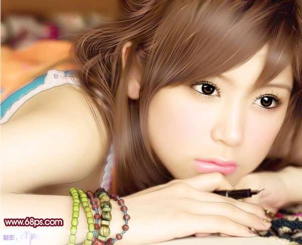 Photoshop美女照片轉手繪效果_downcc.com