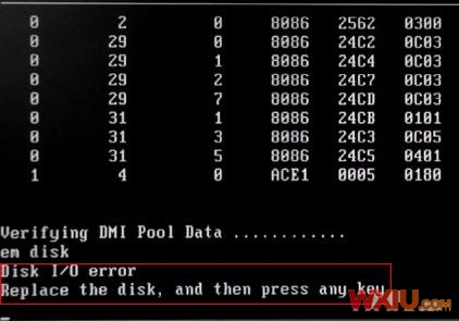 開機(jī)屏幕出現(xiàn)“Disk I/O error”