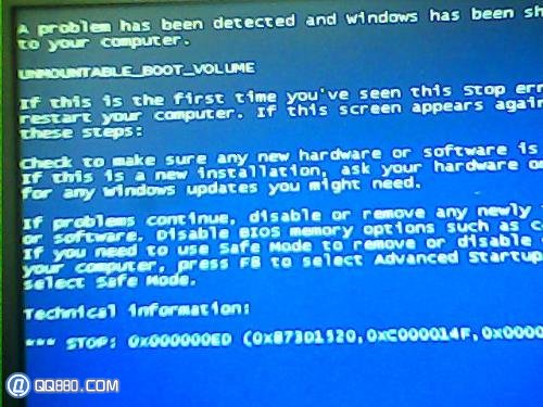 電腦開機(jī)藍(lán)屏stop:0X000000ED錯(cuò)誤代碼_m.italianbookmakers.com